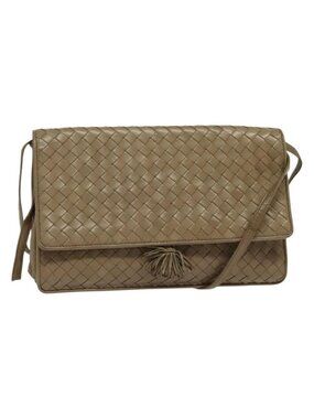 Authentic BOTTEGA VENETA INTRECCIATO Shoulder Bag Leather Beige Gold